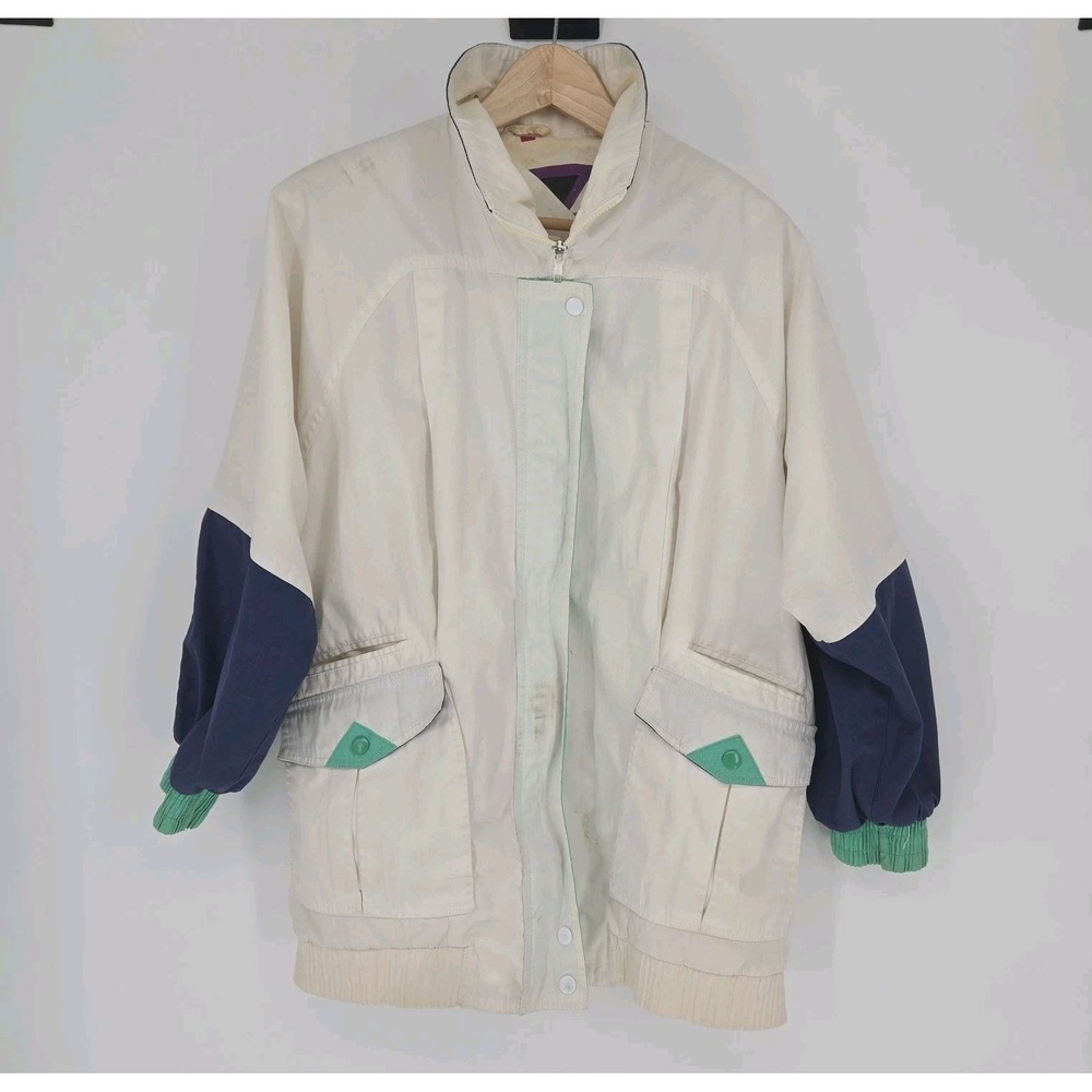 Vintage‎ Fleet Street Colorblock Windbreaker Jacket Small 80s Cotton Blend Retro